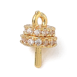 Golden Brass Micro Pave Cubic Zirconia Cup Peg Bails, for Half Drilled Beads, Rack Plating, Long-Lasting Plated, Golden, 8mm, Hole: 1mm, Pin: 0.9mm