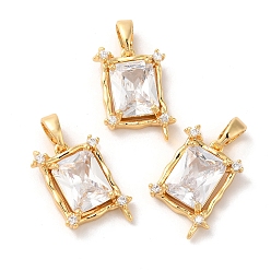 Real 18K Gold Plated Brass Micro Pave Cubic Zirconia Pendants, Rectangle, Real 18K Gold Plated, 15.5x11.5x4mm, Hole: 4.5x2.5mm