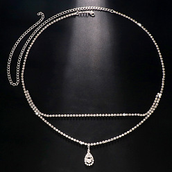 Платина Сплав полный кристалл горный хрусталь подвеска-слеза двухслойная цепочка на талию, бикини украшения для женщин, платина, 1100 мм