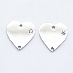 Нержавеющая Сталь Цвет 316 соединители из хирургической нержавеющей стали с микропаве из кубического циркония, сердце, прозрачные, цвет нержавеющей стали, 15x15x2 мм, отверстие : 1 мм