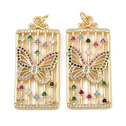 Разноцветный Латунные микро проложить кубического циркония подвески, без кадмия и без свинца, Прямоугольник с бабочкой, реальный 18 k позолоченный, красочный, 40.5x19x3 мм, отверстие : 3 мм