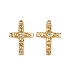 Кристалл 304 из нержавеющей стали горный хрусталь подвески, ионное покрытие (ip), крест прелести, кристалл, 25x17x3.5 мм, отверстие : 1.2 мм