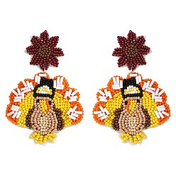 Золотистый Серьги-подвески из сплава и стеклянного бисера., Турция, золотые, 82x52 мм