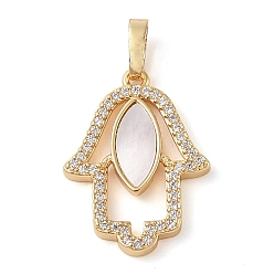 Белый Латунные микропаве прозрачные подвески с фианитом, с оболочкой, без кадмия и без свинца, ладонь, реальный 18 k позолоченный, белые, 23.5x17.5x2.5 мм, отверстие : 4x3.5 мм