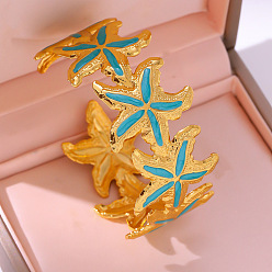 Темно-Голубой 304 эмалированные браслеты-манжеты из нержавеющей стали для женщин, сложенные морские звезды, золотые, глубокое синее небо, внутренний диаметр: 2.36 дюйм (6 см)