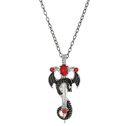 Античное Серебро Ожерелья из сплава сиамских стразов с подвеской в виде драконьего меча, с черной эмалью, античное серебро, 18.50 дюйм (47 см)