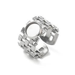 Stainless Steel Color 304 Stainless Steel Cuff Ring Components, Round Bezel Pad Ring Setting, Stainless Steel Color, 12mm,18mm, Tray Size: 8mm