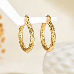 Настоящее золото 18K Серьги-кольца из текстурированной латуни прямоугольной формы, реальный 18 k позолоченный, 34x30 мм