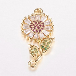 Золотой Латунные микро проложить кубических ссылки циркония, цветок, красочный, золотые, 24x13x3 мм, отверстие : 1 мм