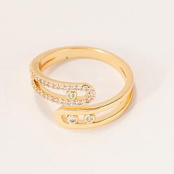 Золотой Латунные кольца-манжеты с микропаве и прозрачным цирконием для женщин, золотые, внутренний диаметр: 16~18 мм