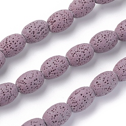 Средний Фиолетовый Бусы из натуральной лавы, окрашенные, рис, средне фиолетовый, 12~12.5x8.5~9 мм, отверстие : 2 мм, около 33 шт / нитка, 15.55 дюйм (39.5 см)