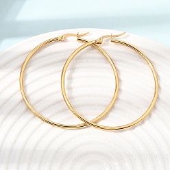 Oro Pendientes de aro de acero inoxidable, con 201 perno de acero inoxidable, Recubrimiento al vacío PVD, dorado, 304 mm