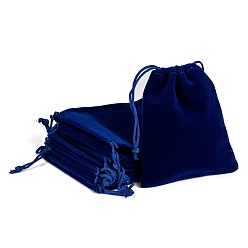Dark Blue Rectangle Velvet Pouches, Gift Bags, Dark Blue, 12x10cm