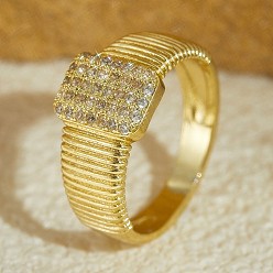 Золотой Кольца из латуни с микропаве, прозрачные кольца с кубическим цирконием, прямоугольные, золотые, размер США 9 (18.9 мм)