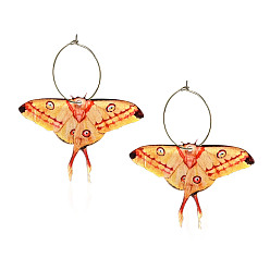 Мокасин Серьги-кольца из акрилового сплава с бабочками, золотые, мокасин, 55x45 мм