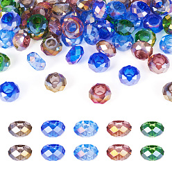 (52) Непрозрачная лаванда 50шт 5 цвета прозрачные стеклянные европейские бусины, бусины с большим отверстием, с покрытием AB цвета, граненые, рондель, разноцветные, 13~14x7.5~8 мм, отверстие : 5.5~6 мм, 10 шт / цвет