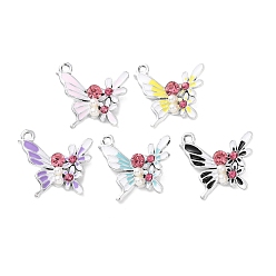 (52) Непрозрачная лаванда Подвески из эмали и сплава, бабочки прелести, со стразами, ABS имитация жемчуга, стойки покрытие, платина, разноцветные, 21x23x4 мм, отверстие : 2.2 мм