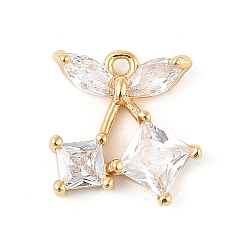 Настоящее золото 18K Латунные микропаве прозрачные подвески с фианитом, без кадмия, без никеля и без свинца, бантом прелести, реальный 18 k позолоченный, 13.5x13.5x4.5 мм, отверстие : 1.2 мм
