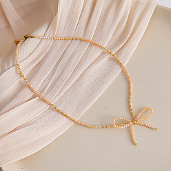 Персиковый Слойка Ожерелья из стеклянных бусин Feaceted Rondelle, Невыцветающие ожерелья-банты ручной работы для женщин, розовые