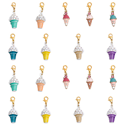 (52) Непрозрачная лаванда 18шт. украшения в виде мороженого из эмали и страз, подвеска с застежкой из цинкового сплава, подвески на клипсах, разноцветные, 36~39 мм, 9 шт / комплект, 2 комплектов / коробка