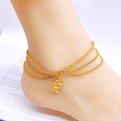 Змея 304 нержавеющая сталь 3 многослойные браслеты с подвесками для женщин, золотые, змея, 8-5/8 дюйм (220 мм)