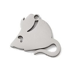 Нержавеющая Сталь Цвет 201 прелести нержавеющей стали, лазерная резка, мышь очарование, анти-тускнение, цвет нержавеющей стали, 9.5x11.5x1 мм, отверстие : 1 мм