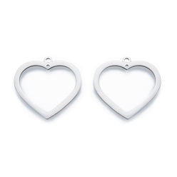 Stainless Steel Color Non-Tarnish 201 Stainless Steel Pendants, Heart, Stainless Steel Color, 29x30x1mm, Hole: 1.2mm & 2mm