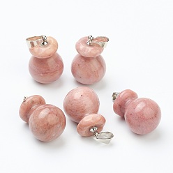 Rhodonite Natural Rhodonite Pendants, with Platinum Brass Findings, Lucky Bag, 20.5x13mm, Hole: 2.5x6mm