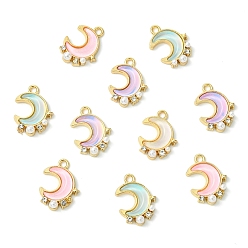 Золотой 10шт. подвески из сплава стекла, луна, с rhinestone & abs имитация жемчужные бусины, стойки покрытие, без кадмия, без никеля и без свинца, золотые, 18.5x13.5x4 мм, отверстие : 1.8 мм