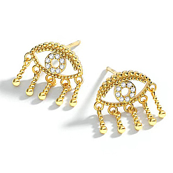Golden 925 Sterling Silver Micro Pave Cubic Zirconia Stud Earrings, Horse Eye, with 925 Stamp, Golden, 13x12mm