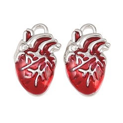 Platino Acumular colgantes de esmalte de la aleación de chapado, encantos del corazón, sin cadmio y níque y plomo, Platino, 25x16x4 mm, agujero: 2x3 mm