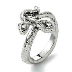 Antique Silver Snake Alloy Open Cuff Rings, Lead Free & Cadmium Free, Antique Silver, 15mm, Inner Diameter: 18mm