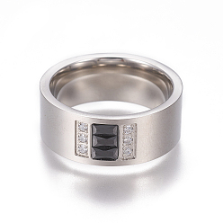 Stainless Steel Color 304 Stainless Steel Finger Rings, with Cubic Zirconia, Wide Band Rings, Stainless Steel Color, Size 6~10, 16~20mm