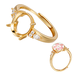 Золотой Регулируемый 925 овальный компонент кольца из стерлингового серебра с микропаве из кубических цирконий, настройки зубчатого кольца, с полировкой из замши, золотые, лоток : 10.5x8 мм, внутренний диаметр: 17.8 мм