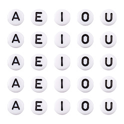 Белый Акриловые бусины, плоские круглые с буквы, белые, 7x4 мм, отверстие : 1 мм, 500 шт / комплект