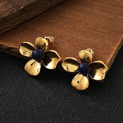 Ляпис-Лазурь 304 из нержавеющей стали серьги, с природными лазурита, реальный 18 k позолоченный, 23.5x26.5 мм, регулируемый