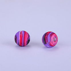 Dark Violet Printed Round Silicone Focal Beads, Dark Violet, 15x15mm, Hole: 2mm