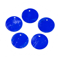 Blue Spray Painted Capiz Shell Pendants, Flat Round, Blue, 20x0.5mm, Hole: 1.4mm
