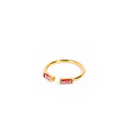 Оранжево-Красный Прямоугольное открытое кольцо-манжета в стиле камня с кубическим цирконом, золотое кольцо из нержавеющей стали, оранжево-красный, размер США 7 (17.3 мм)