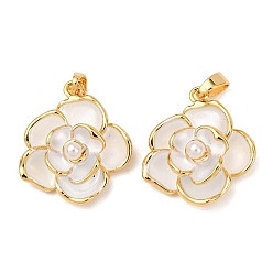 Золотой Латунь эмаль подвески, , с пластиковой жемчужины, золотые, 21x18.5x8 мм, отверстие : 5x2.5 мм