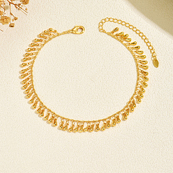 Настоящее золото 18K Летние пляжные женские браслеты на лодыжку из латуни с каплевидными кисточками, реальный 18 k позолоченный, 8-1/4 дюйм (210 мм)