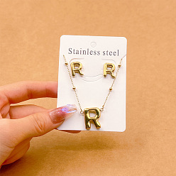 Letter R 304 комплекты из ожерелий и серег-гвоздиков из нержавеющей стали, золотые, Буква R, 450 мм