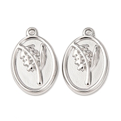 Нержавеющая Сталь Цвет 304 подвески из нержавеющей стали, овальные с цветком, цвет нержавеющей стали, 18x11.5x2 мм, отверстие : 1.2 мм