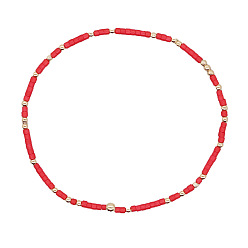 Красный Минималистичные браслеты из стеклянных бусин и латунных бусин для женщин, круглые, золотые, красные, 6.89 дюйм (17.5 см)