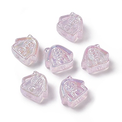 Сливовый УФ-покрытие радужными переливающимися акриловыми бусинами, дом, слива, 16x17.5x8 мм, отверстие : 3.5 мм