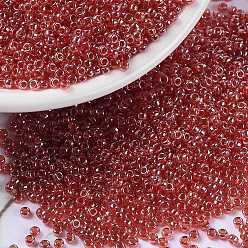 (RR166) Transparent Ruby Luster Миюки круглые бусины рокайль, японский бисер, 15/0, (rr 166) прозрачный рубиновый блеск, 1.5 мм, отверстие : 0.7 мм, Около 5555 шт / 10 г