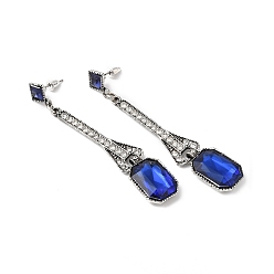 Сапфир Прямоугольные серьги-гвоздики со стразами, длинные серьги из старинного серебряного сплава для женщин, сапфир, 80 мм, штифты : 0.8 мм