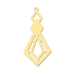 Golden 201 Edelstahl Anhänger, Laserschnitt, PVD-Vakuumbeschichtung, langlebig überzogen, Karo, golden, 40.5x18x1 mm, Bohrung: 1.6 mm