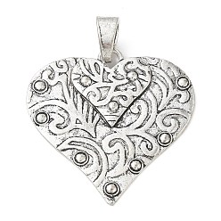 Antique Silver Tibetan Style Alloy Big Pendants, Heart with Swirl Pattern Charms, Antique Silver, 55x54.5x2.5mm, Hole: 12x5mm