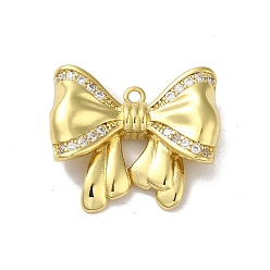 Настоящее золото 18K Покрытие стойки латунь микропаве прозрачные подвески из кубического циркония, долговечный, без свинца и без кадмия, бантом, реальный 18 k позолоченный, 21x24.5x6 мм, отверстие : 1.6 мм
